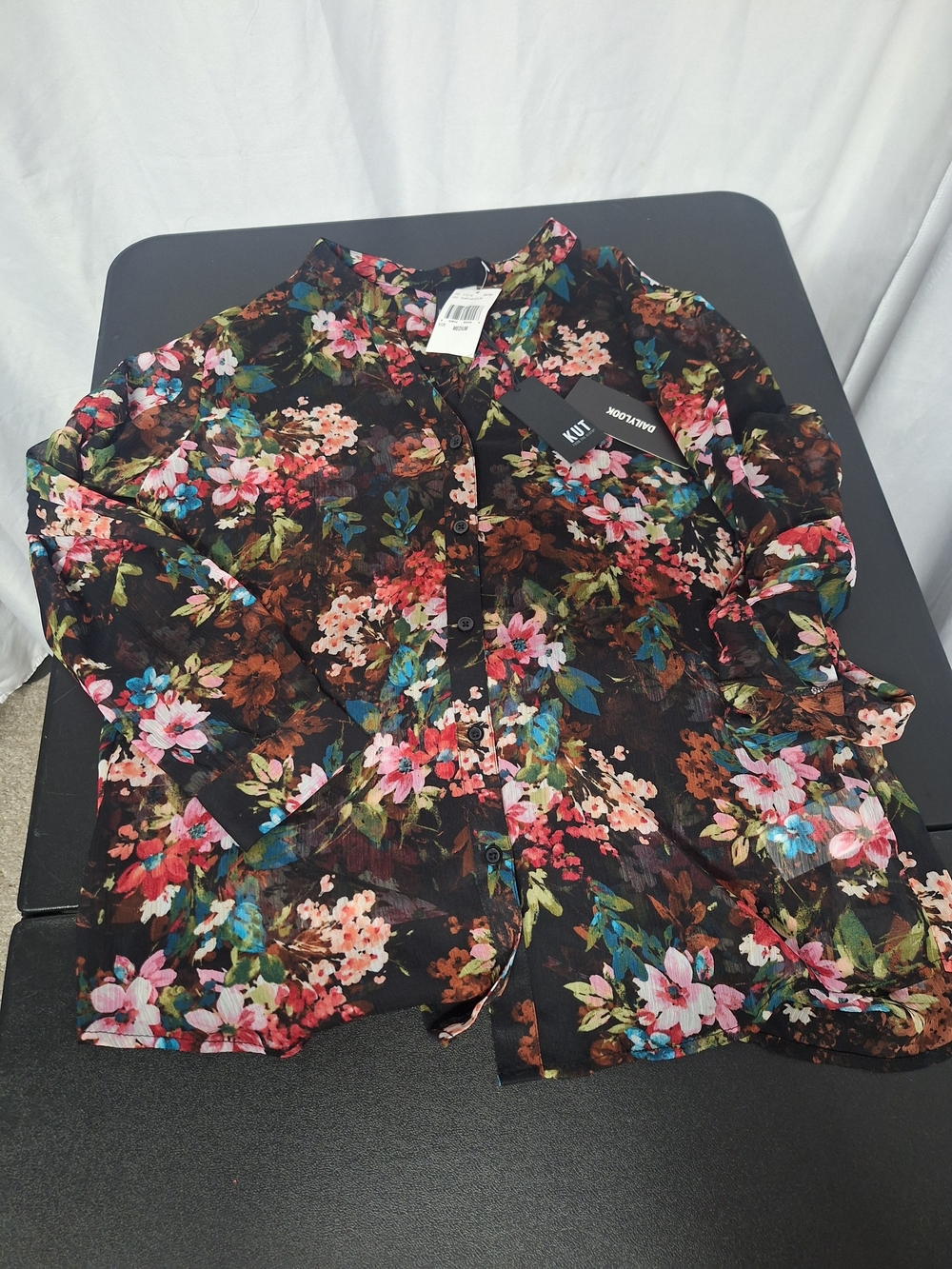 Kut from the Kloth Black Floral Button-Front Blouse